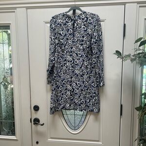 DEAL-LOFT Black, Blue and White Sheath Dress with Bishop Sleeves